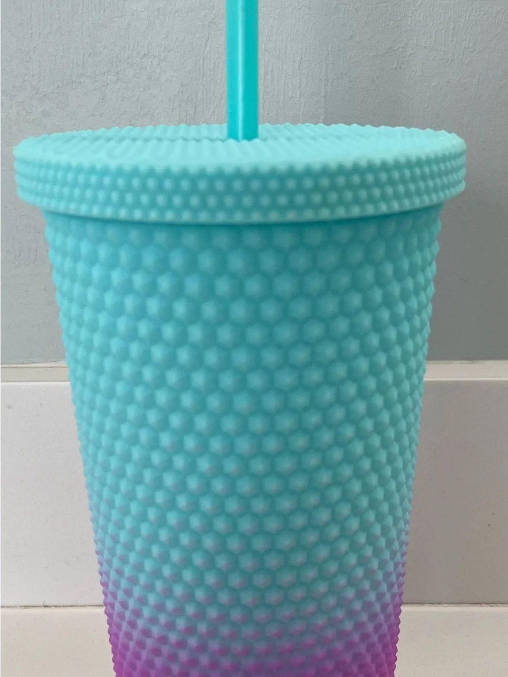Aqua to Purple Ombre Textured Reusable Tumbler with Straw - Home Party Supplies